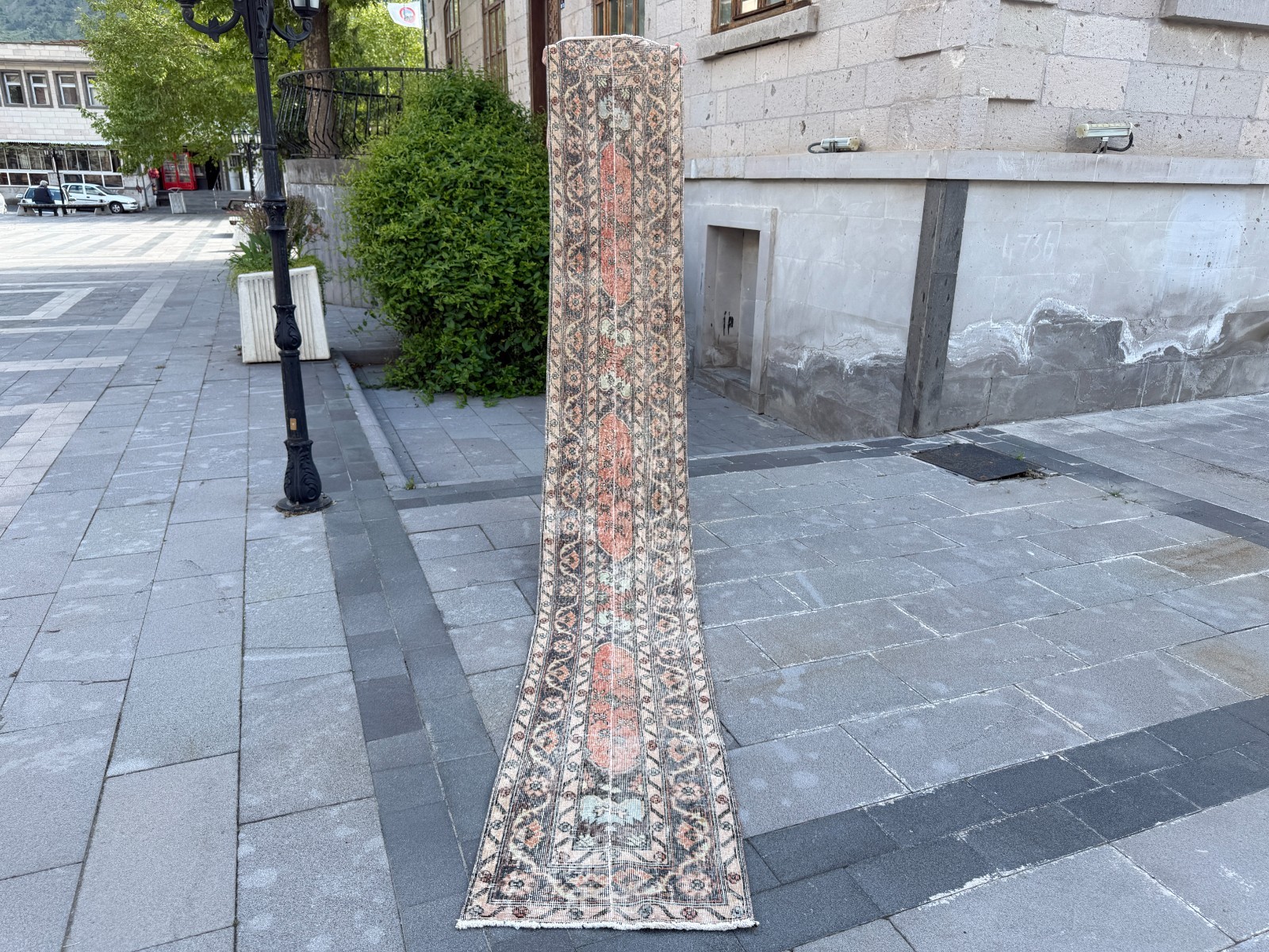 Vintage Turkish Oushak Runner Rug 1.9x12.8 Terracotta Black Hallway Runner Rug gallery