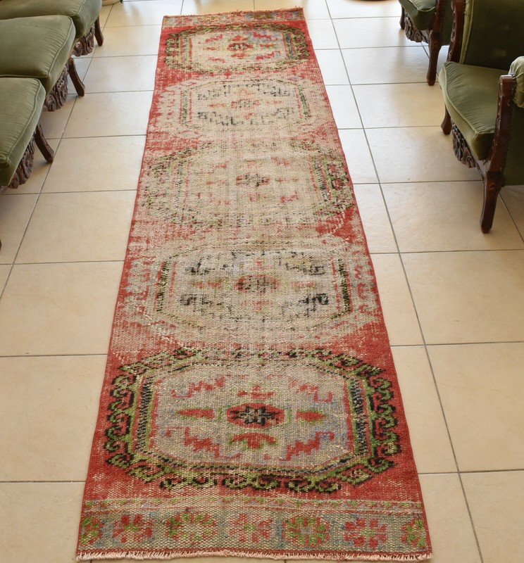 Distressed Oushak Rug 2.6x10.9 ft Handwoven Traditional Long Vintage Runner C38 gallery