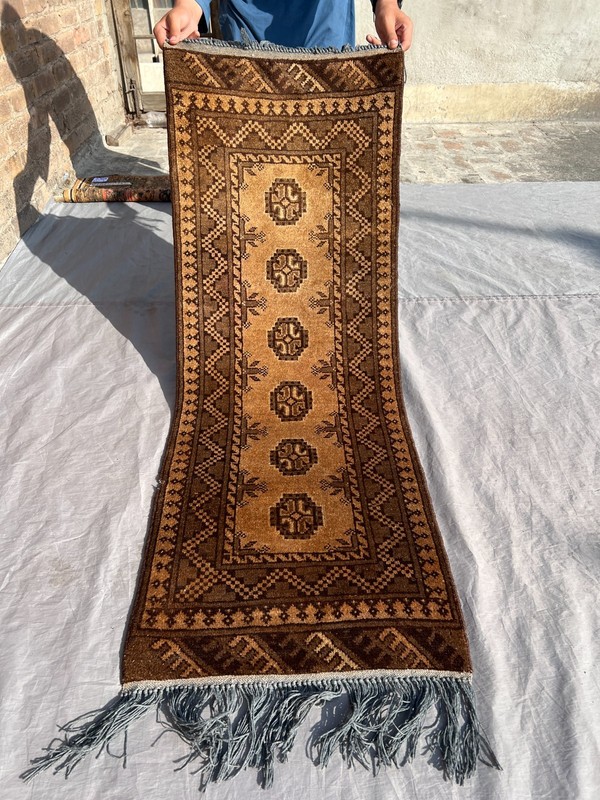 Terracotta Antique Afghan Runner Rug 2x5 Hand Knotted Turkmen Muted Wool Carpet gallery