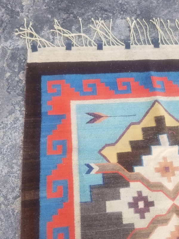 Distressed Antique Mexican Navajo Chimayo Hand Made Wool Blanket 234x122cm gallery