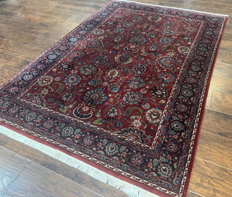 Indo Per'sian Rug 5x7, Vintage Traditional Floral Carpet, Burgundy and Navy Blue gallery