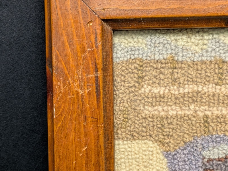 Vtg Winter Houses in Snow Hooked Rug American Folk Wall Framed Art Primitive gallery
