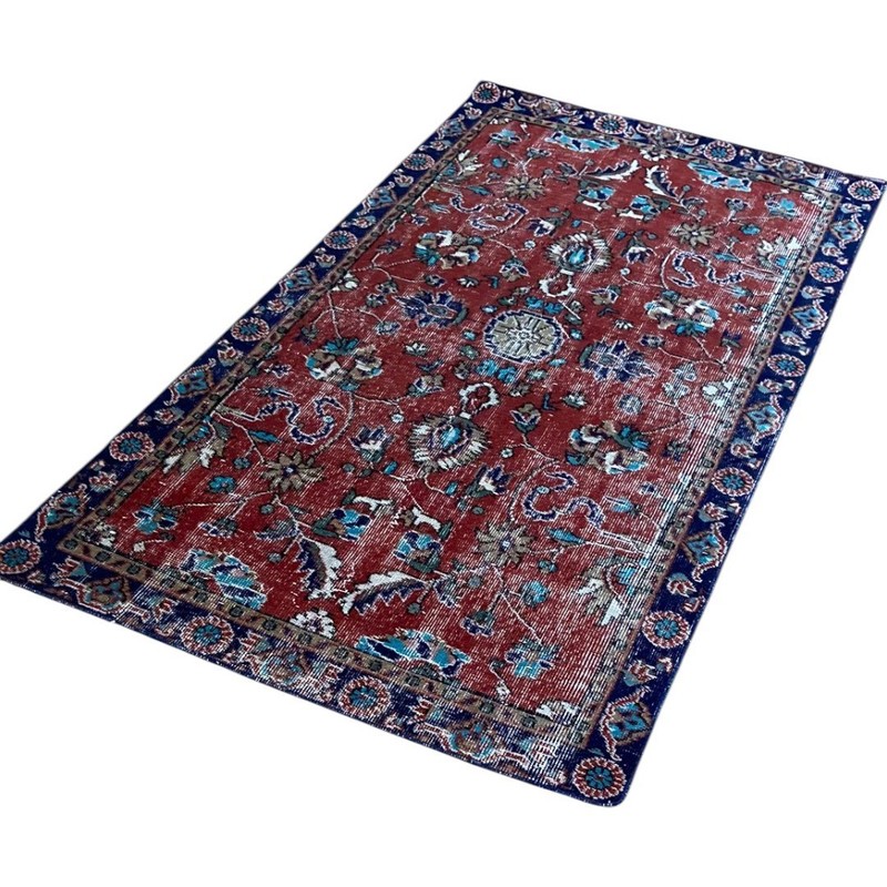 Hand-Knotted Turkish Vintage Red Carpet, Anatolian Oriental Carpet 3.4x6.6 feet gallery