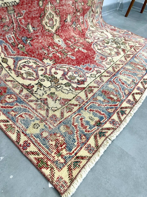 4x7 Red Beige Vintage Turkish Oushak Rug, Handmade Wool Area Rug, Home Decor gallery
