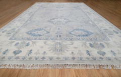 Vintage Turkish Oushak Rug, Beige 9X12 ft, Handmade Wool, Bohemian Anatolian