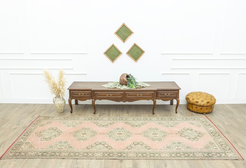 Rustic Farmhouse Wide Turkish Runner-Vintage Hand Knotted Oushak Rug-4.3x11.1 ft gallery
