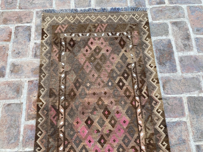 Brown Pink 2.5x4.1ft Handmade Tribal Kilim Rug Small Entryway Flatweave rug gallery