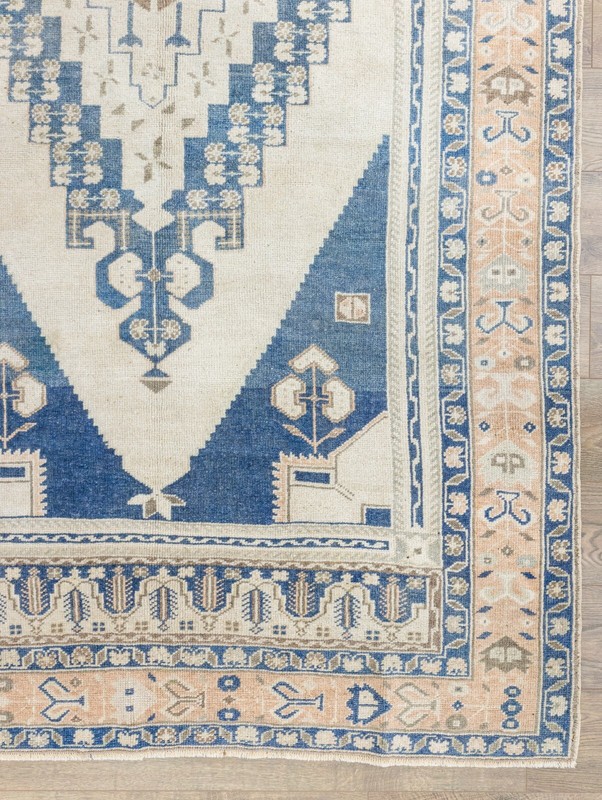 Vintage Handmade Turkish Oushak Wool Rug 5'1" × 9'10" ft – Indigo Earth Tone gallery