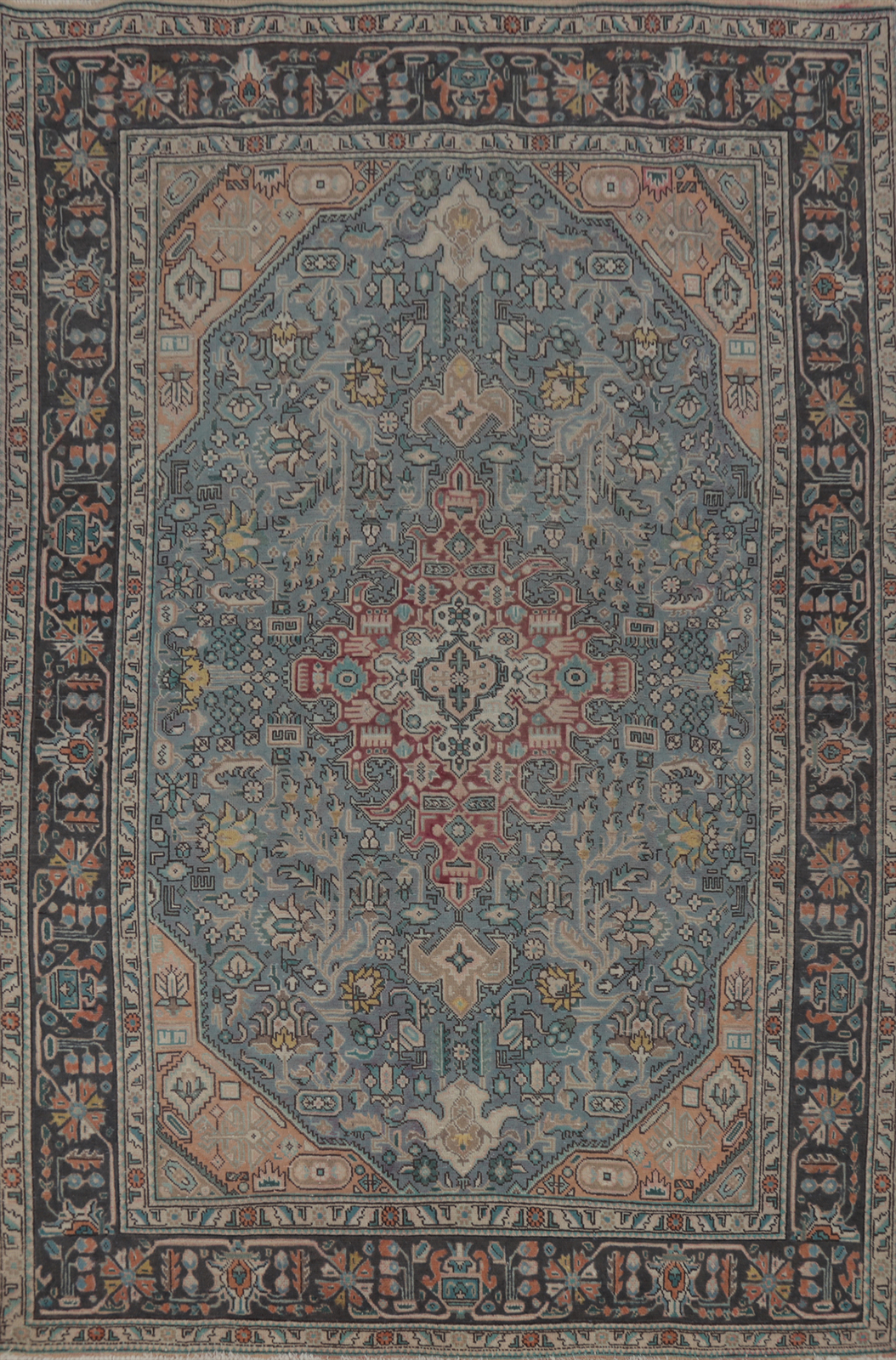 Vintage Overdyed Geometric Blue Traditional Area Rug 7x10 Handmade Wool Carpet gallery