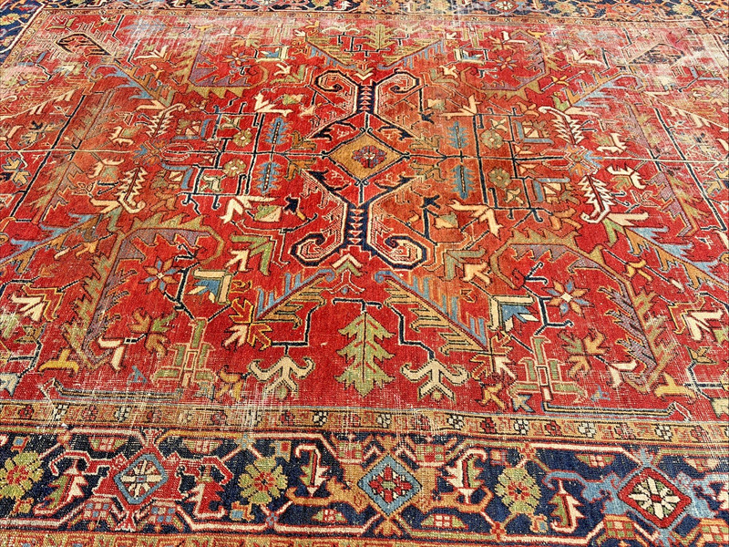 Auth: 19th C Antique Serapi Heriz Rug Dramatic Organic Red & Blue 8X11 NR gallery