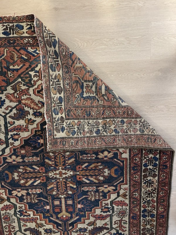 Antique 1920s Malayer Oriental Rug 4x6 | Ivory Field Navy Geometric Medallion gallery