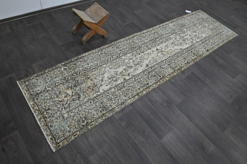 Vintage Turkish Runner Rug 2x9ft Wool Anatolian Handmade Hallway Oushak BEIGE gallery