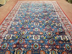 Antique Oriental Carpet 7×11 Rare Rug Blue Red Ivory Gold Hand-Knotted Wool Wow
