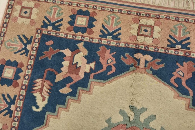 Vintage Tribal Rug 6′ x 8’3” White Wool Geometric Hand-Knotted Oriental Carpet gallery