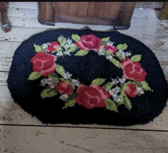 Vintage Oval Rug Hooking Mat Tapestry Hanging Roses Flowers gallery