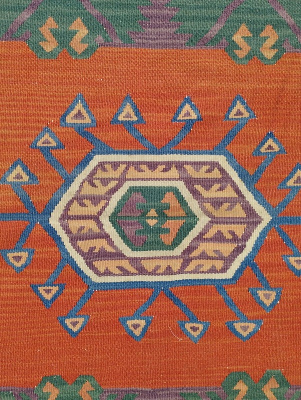 Vintage Traditional Oriental Turkish Multicolor Wool Kilim Rug Carpet 94x64 cm gallery