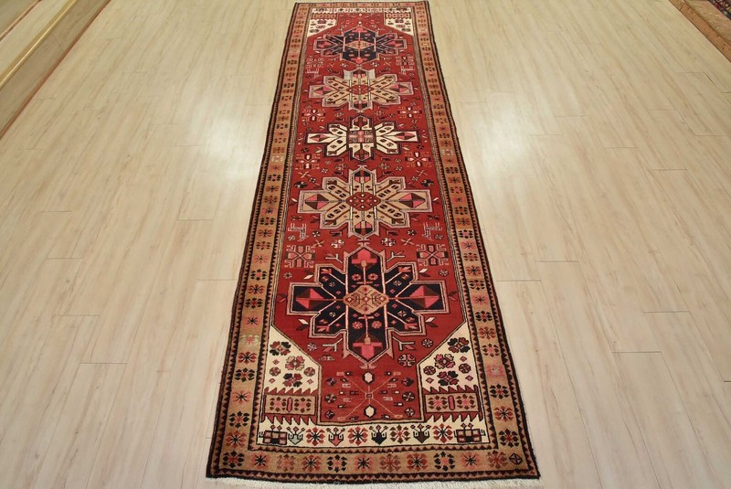 Vintage Tribal Runner 3’6” x 10’8” Red Wool Geometric Hand-Knotted Oriental Rug gallery