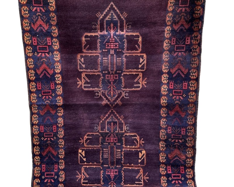 Afghan Baluchi Traditional Rug 3.3x5.4 Ft, Purple Burgundy Rust Tribal Wool Rug, gallery