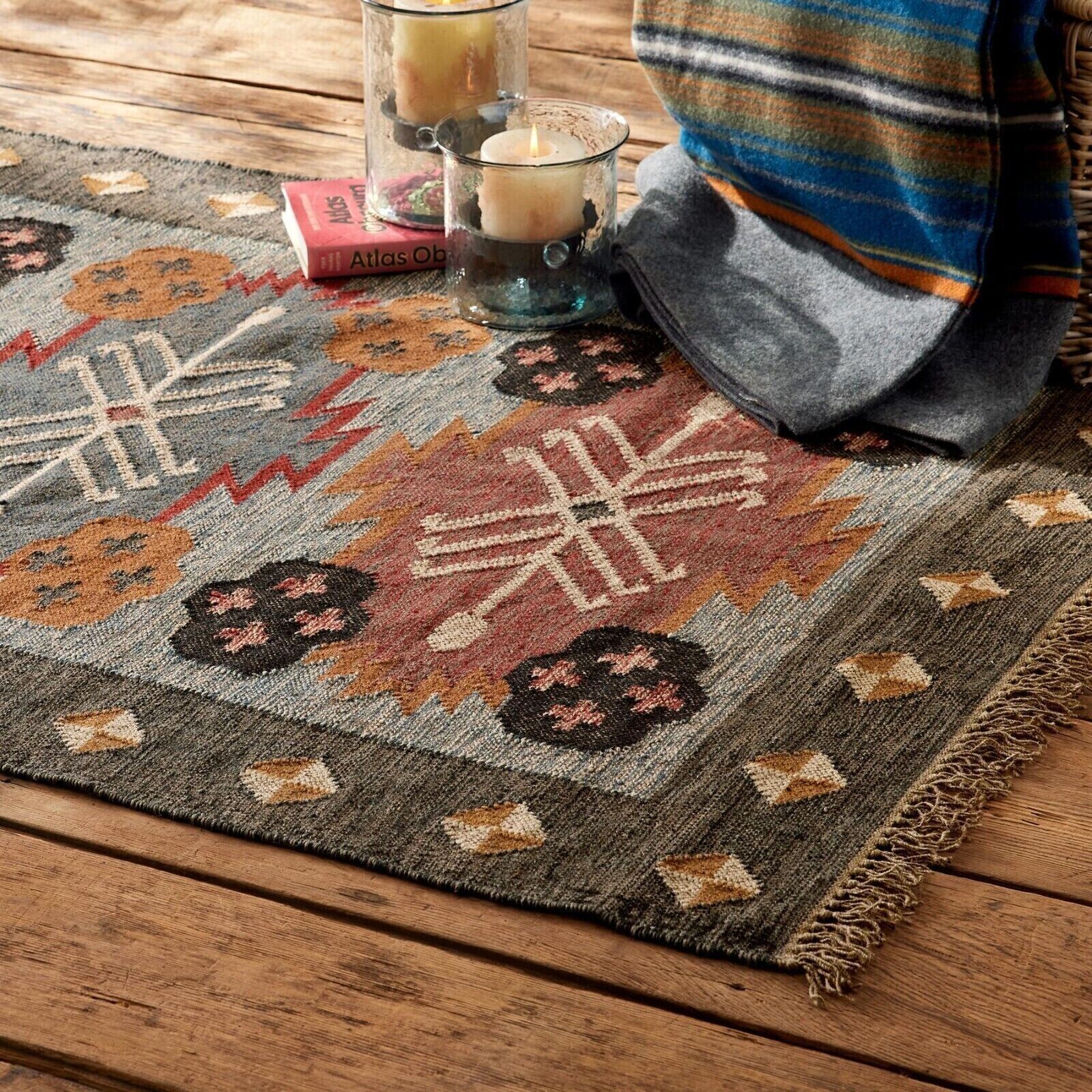 Rectangle Rug Vintage Wool Jute Area Hallway Kilim Geometric Accent Rug Runner gallery