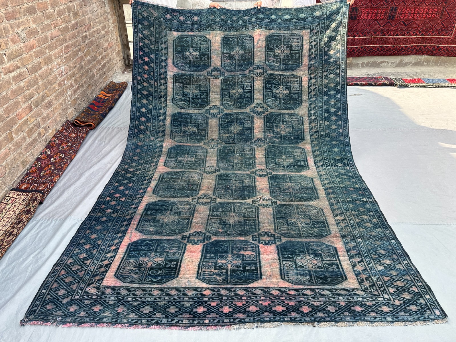 7x10 Antique Distressed Rug Low Pile Geometric Faded Handmade Living Room Carpet gallery