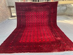 Antique Bukhara Rug 8×11 Afghan Hand Knotted Wool Red Turkmen Elephant Foot Rug