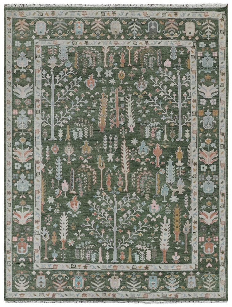 9x12 ft Green/Multi Hand made Oushak Living Area Rugs, Oriental Floor Carpet