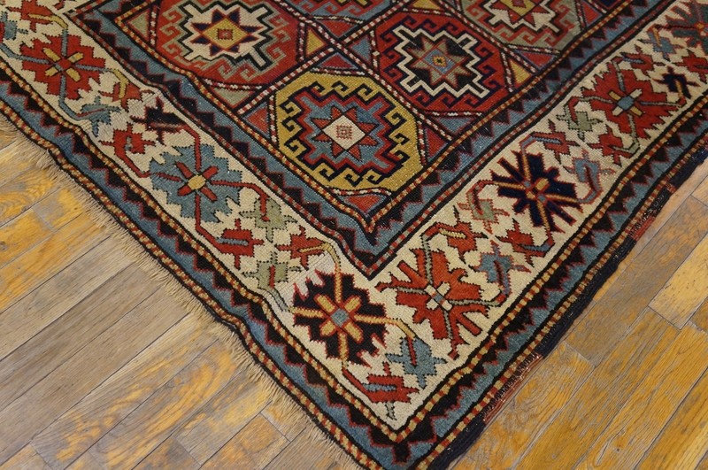 4'x8' Exciting Bold Tribal Geometric Grid Pattern Antique Caucasian Moghan Rug gallery
