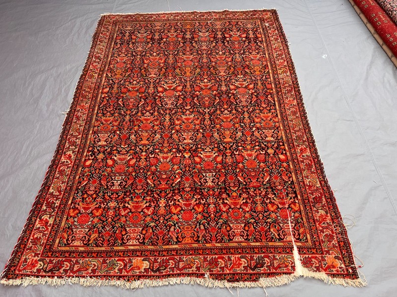 4'4x6'4 Ft Antique Caucasian Rug Wool Geometric Floral Red Patterned Carpet gallery