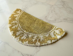Vintage 70’s/80’s Yellow Half-Circle Knit Rug, Retro Shag Mat, Bathroom Carpet