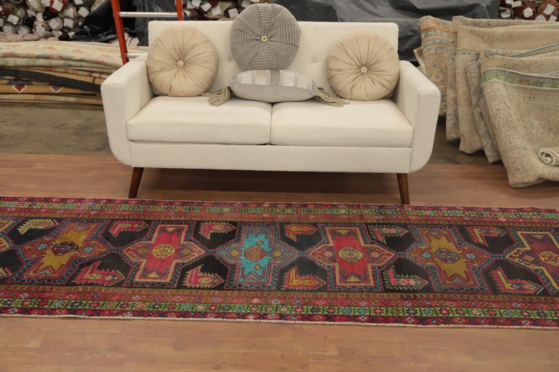 Geometric Tribal Traditional Hand-knotted 11 ft Runner Rug Vintage Carpet 3x11 gallery