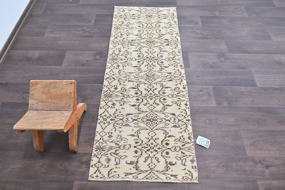 Vintage Turkish Runner Rug 2x5ft Wool Anatolian Handmade Hallway Oushak BEIGE