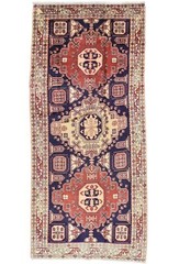 Vintage Tribal Oriental Rug 4’10” x 10’7” Blue Wool Hand-Knotted Area Carpet