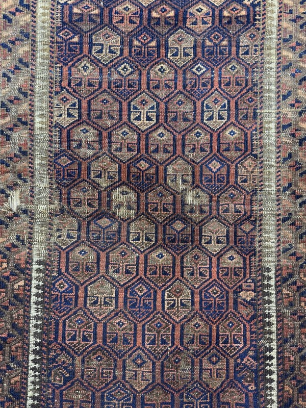 Antique Rare Collectible Hand Knotted Afghan Baloouch Distressed Worn Rug gallery
