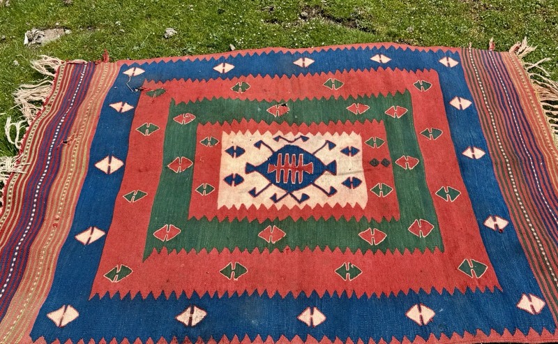 Rare Primitive Style Balıkesir Folk Kilim Rug from Turkey (170 cm x 130 cm) gallery