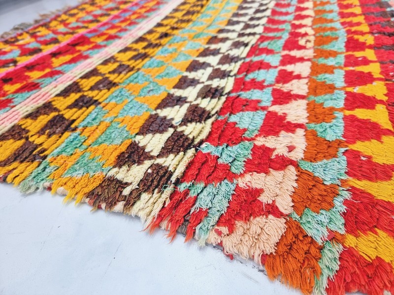 Moroccan Handmade Vintage Boucherouite Rug4'1x5'6 Berber Red & Yellow Cotton Rug gallery