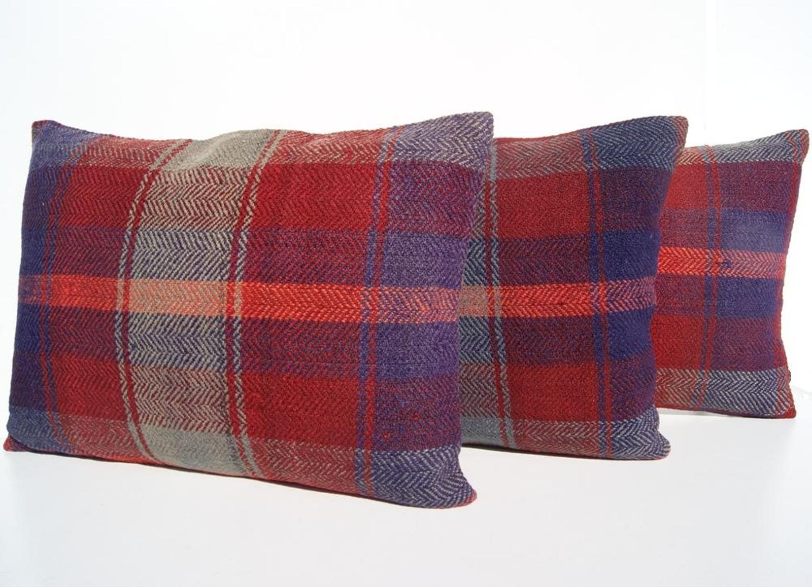 PURPLE KURDISH PILLOW COVERS RECTANGLE WOOL 30+ KILIM HANDWOVEN AREA RUG 20"X14" gallery