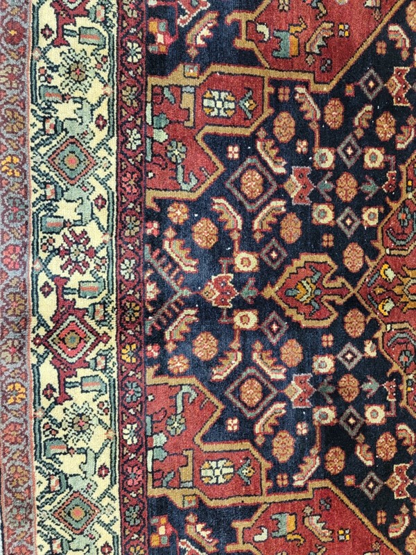 Antique Oriental Hand-Knotted Wool Runner Navy Blue/Red/Ivory/Green 5' x 11'3" gallery