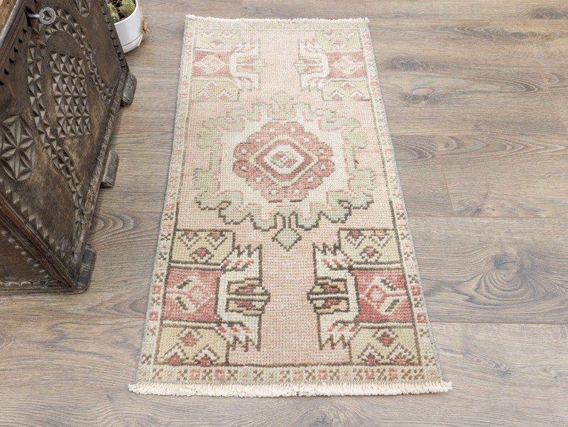 Bath Rug Runner, Bathroom Rug, Vintage Oushak Turkish Rug, Door Mat, 1'5''x2'8'' gallery