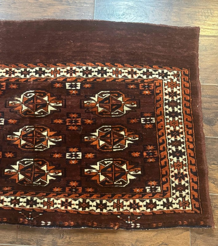 Turkoman Yamud Cushion Cover Rug 3x4 Burgundy Hand Knotted Wool Antique gallery