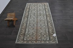 Vintage Turkish Runner Rug 3x6ft Wool Anatolian Handmade Hallway Oushak GRAY