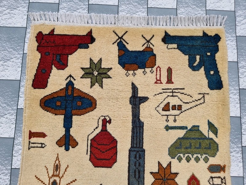 Vintage Hand Afghan War Rug Tribal Wool With Knotted Beautiful Wall Hanging Rug gallery