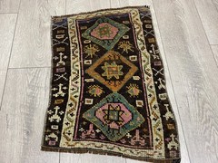 Brown wool rug, Vintage small rug, Turkish rug , Handmade rug, 1.3 x 1.8 ft
