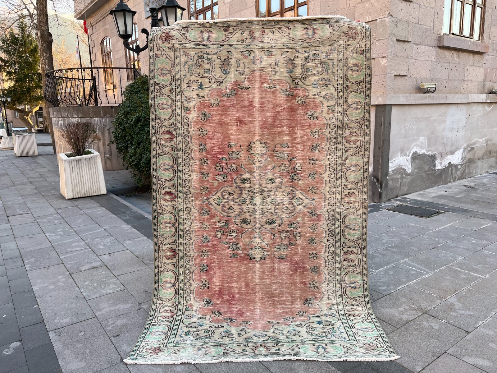 5x8 Vintage Turkish Oushak Rug, Pink Medallion Distressed Wool Area Rug gallery