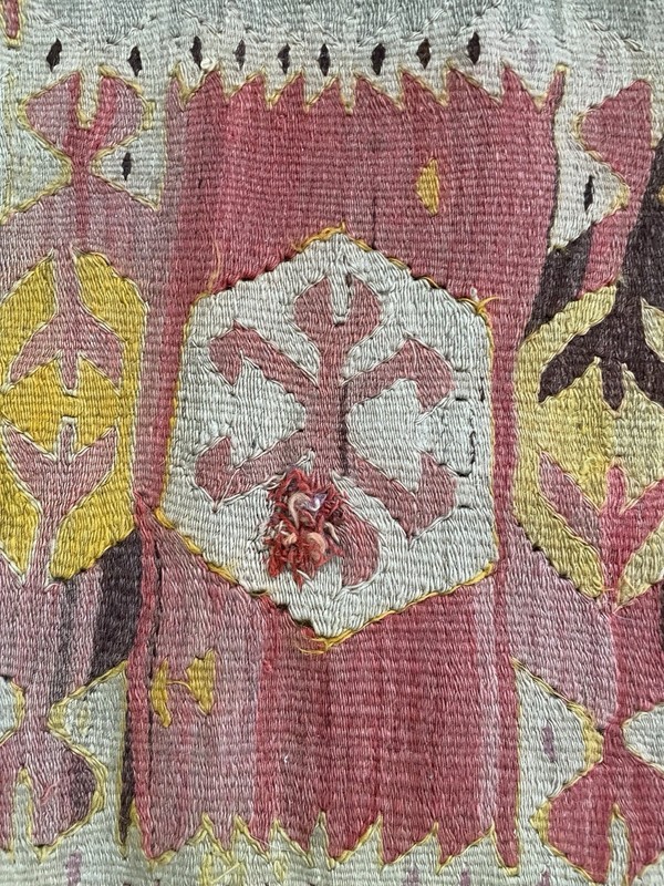 Vintage Handwoven Turkish Anatolian Kilim Runner Rug 46x90 Pink Wool Flat Weave gallery