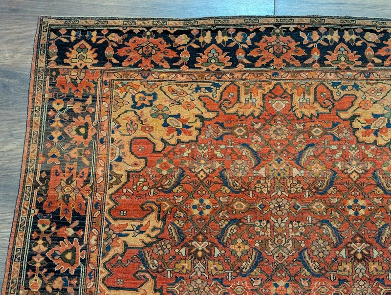 Antique Per'sian Farahan Sarouk Rug 3x5 Terracotta Navy Blue Rare Collectible gallery