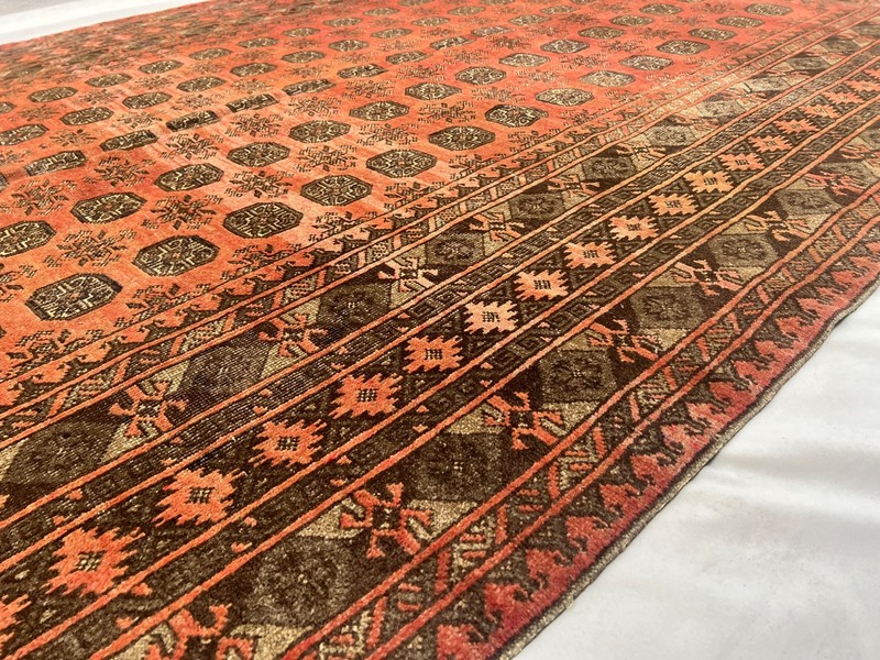 Antique Turkmen Rug 6'6x9'8 Terracotta Faded Geometric Oriental Area Rug Rare XL gallery