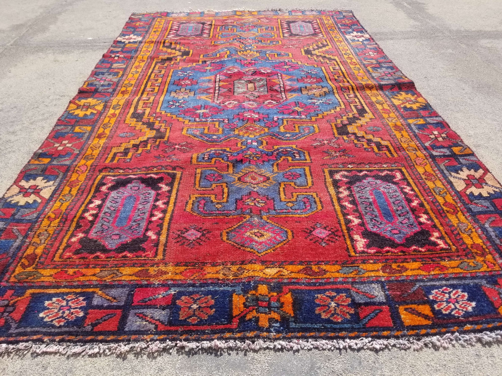 Vintage Distressed Hand Made Traditional Oriental Wool Multicolor Rug 6.7x4.1ft gallery