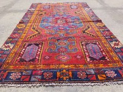 Vintage Distressed Hand Made Traditional Oriental Wool Multicolor Rug 6.7×4.1ft