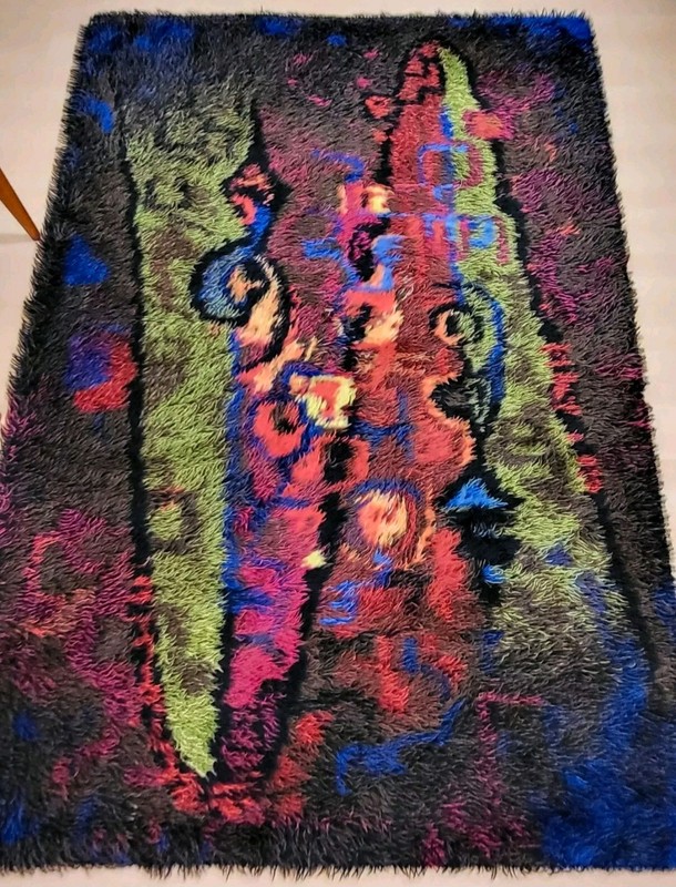 VORWERK WASA wool Rug abstract Art psychedelic vintage 70s Mid Century 55"x79" gallery
