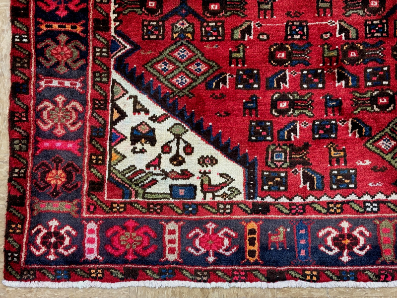 Vintage Hand Knotted Hamedan Wool Area Rug 5x10 Red Tribal Geometric Oriental gallery